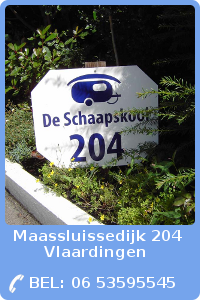 Naambord De Schaapskooi, Maassluissedijk 204 Vlaardingen, telefoon 06 53595545